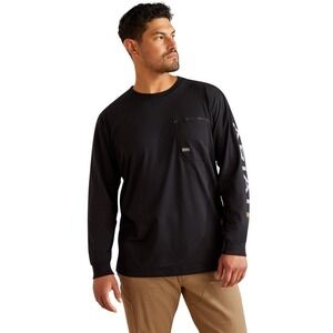 ARIAT Men's XL Rebar Workman‎ Logo Long Sleeve T-Shirt Black Cotton